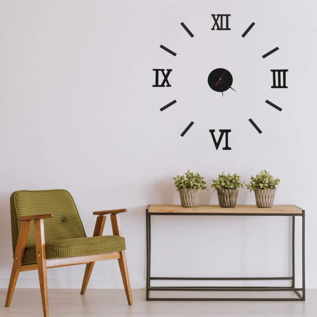 Dizajnové 3D nalepovacie hodiny 130 cm - rímske číslice, čierne