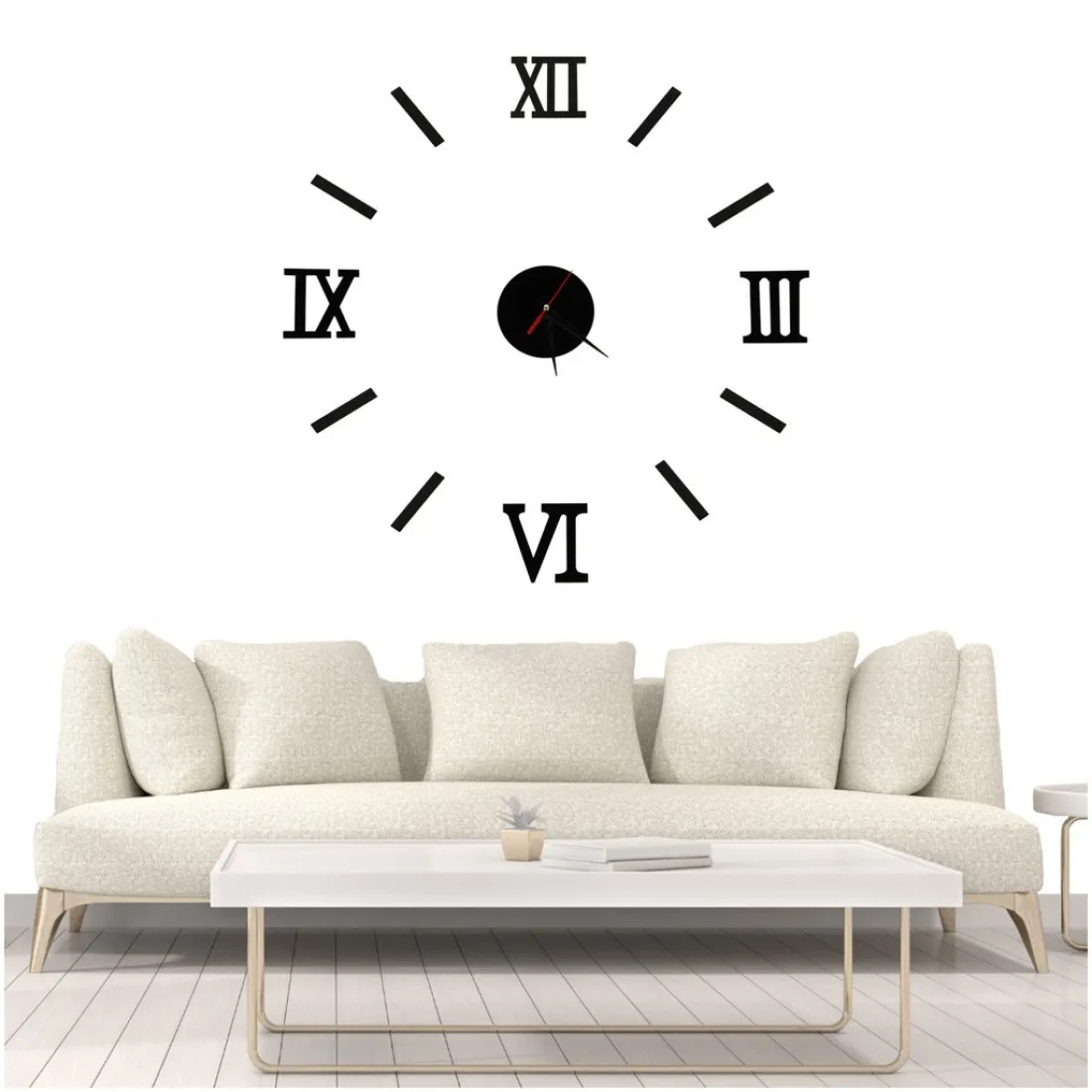 Dizajnové 3D nalepovacie hodiny 130 cm - rímske číslice, čierne