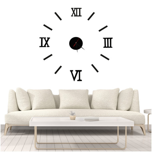 Dizajnové 3D nalepovacie hodiny 130 cm - rímske číslice, čierne