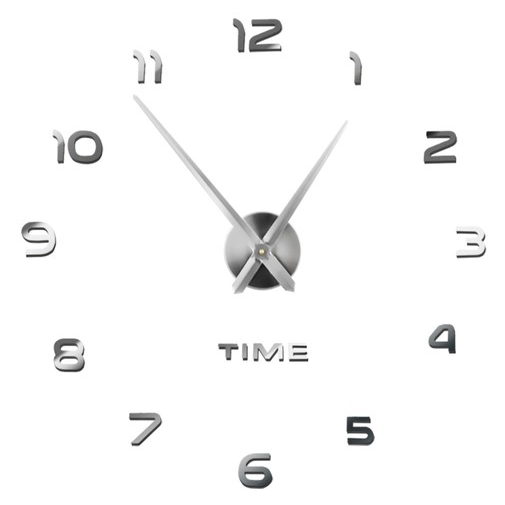 Dizajnové 3D nalepovacie hodiny 130 cm - strieborné