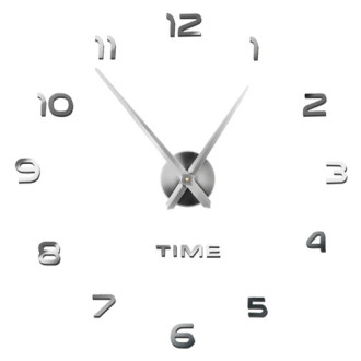 Dizajnové 3D nalepovacie hodiny 130 cm - strieborné