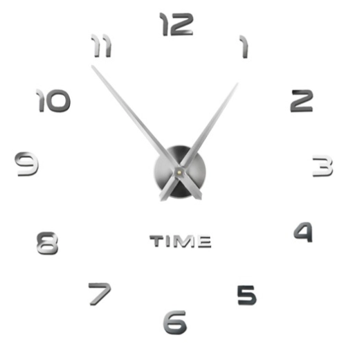 Dizajnové 3D nalepovacie hodiny 130 cm - strieborné