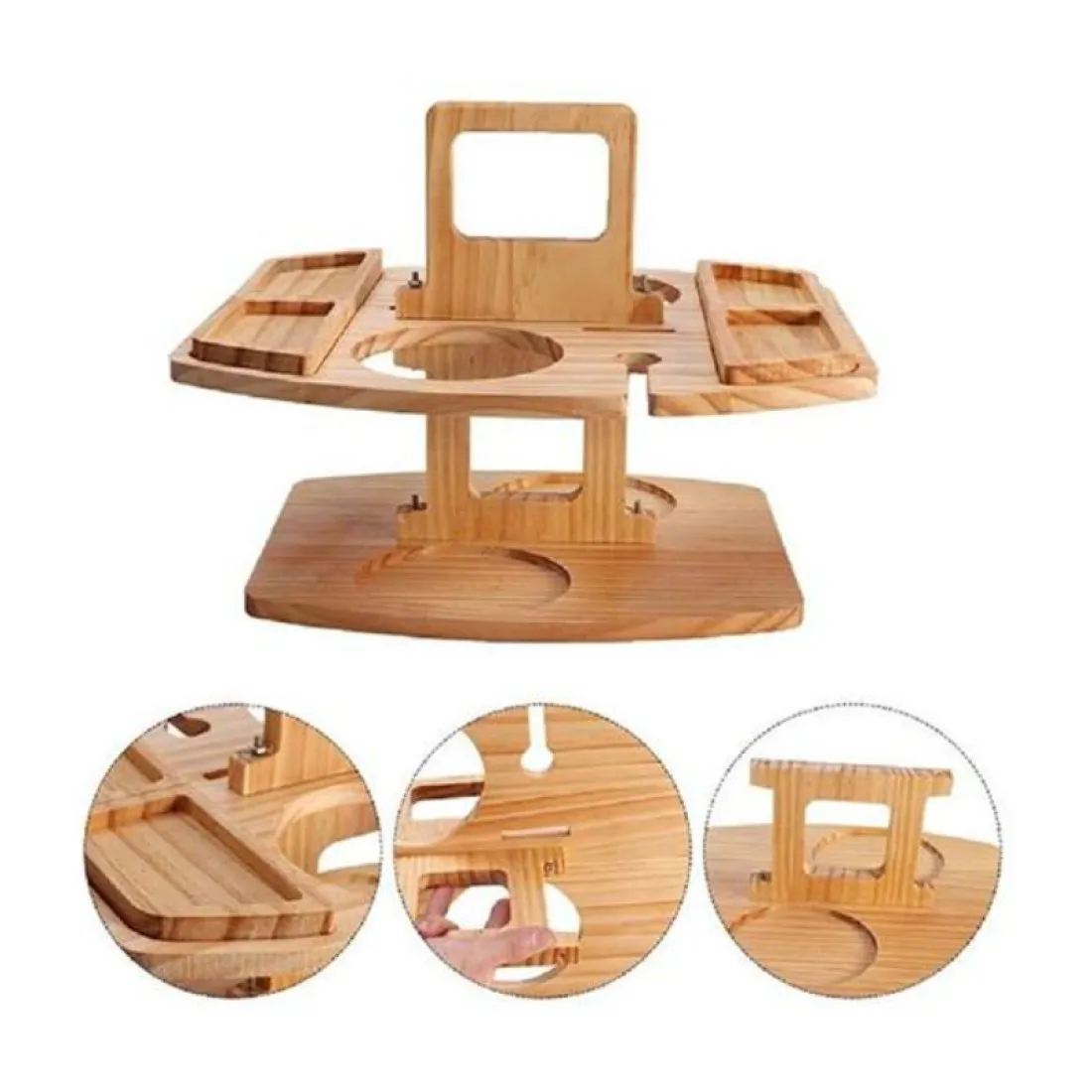 Dřevěný podnos na sklenice, víno a občerstvení - přenosný