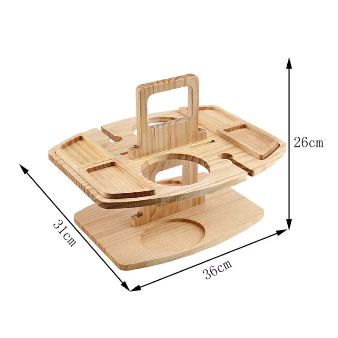 Dřevěný podnos na sklenice, víno a občerstvení - přenosný
