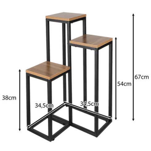 Kovový 3-úrovňový stojan na kvety Loft 67 cm, čierny