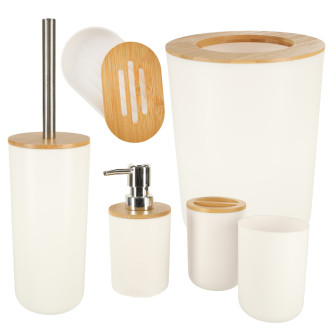 Kúpeľňová súprava - dávkovač, kefa - sada 6 kusov, biela