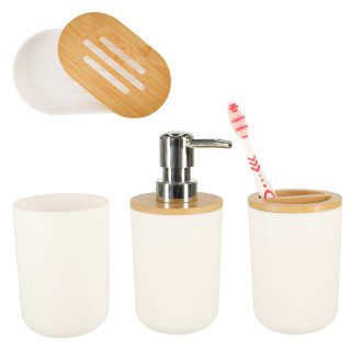 Kúpeľňová súprava - dávkovač, kefa - sada 6 kusov, biela