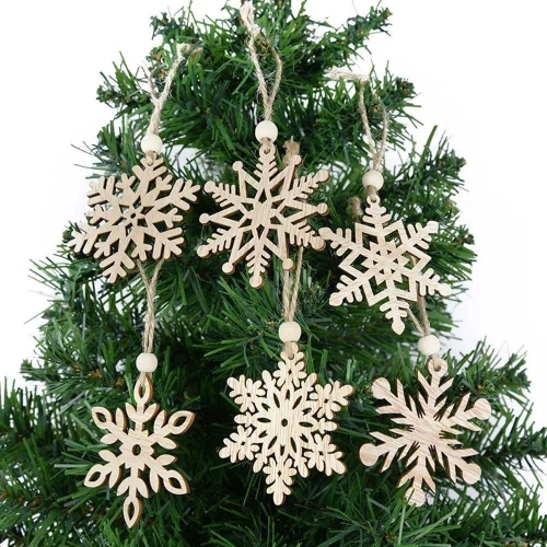 Sada 6 drevených vianočných ozdôb - snehové vločky