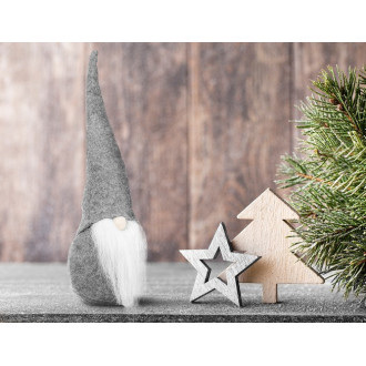 Stojaci vianočný škriatok 30 cm, sivý