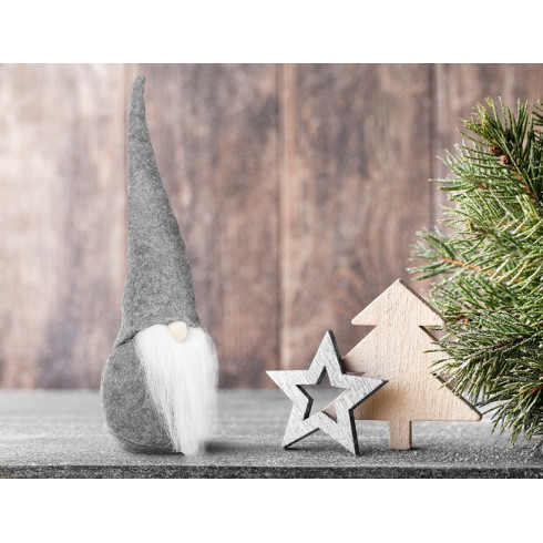 Stojaci vianočný škriatok 30 cm, sivý