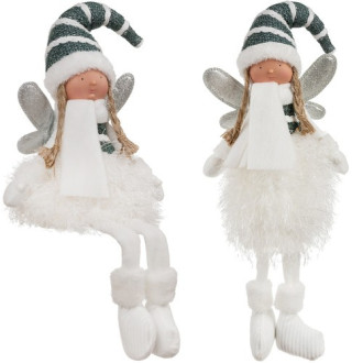 Vianočná dekorácia sediaci anjel bielo-zelený, 55 cm