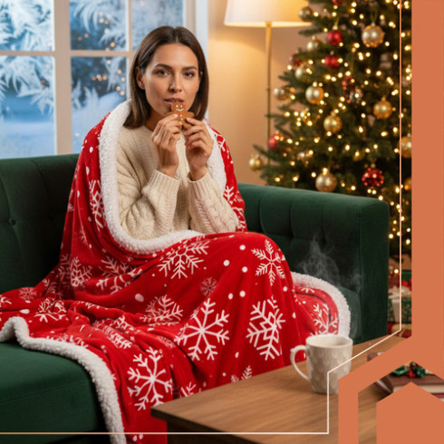 Vianočná obojstranná flísová deka 130×170 cm, červená/biela