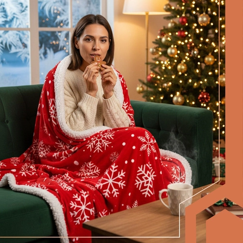 Vánoční oboustranná fleecová deka 130×170 cm, červená/bílá