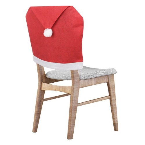 Vianočné poťahy na stoličky Mikulášska čiapka 6 ks + obrus, červeno‑biely