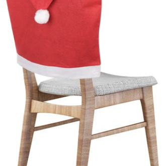 Vianočné poťahy na stoličky Mikulášska čiapka 6 ks + obrus, červeno‑biely