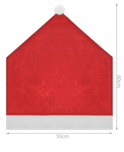 Vianočné poťahy na stoličky Mikulášska čiapka 6 ks + obrus, červeno‑biely