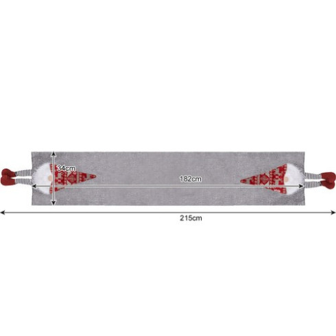 Vianočný šedý behúň na stôl Škriatkovia, 180 × 34 cm