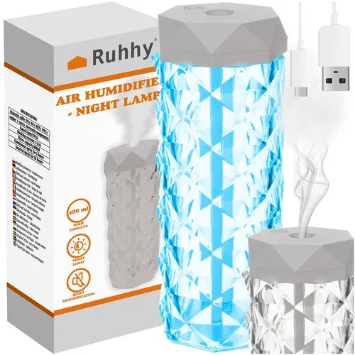 Zvlhčovač vzduchu - krištáľová lampa, RGB, 400 ml
