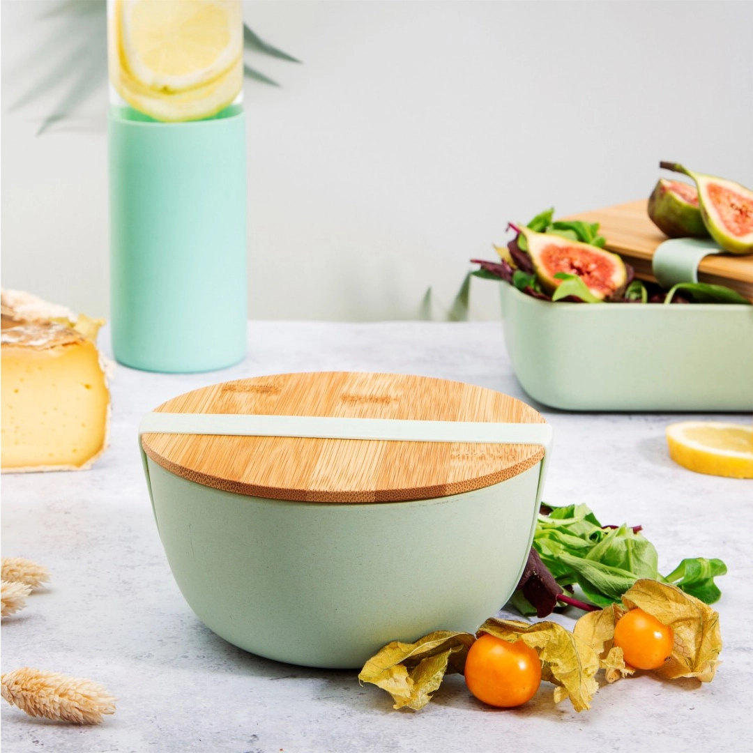 Bambusová miska s víkem - mátově zelená