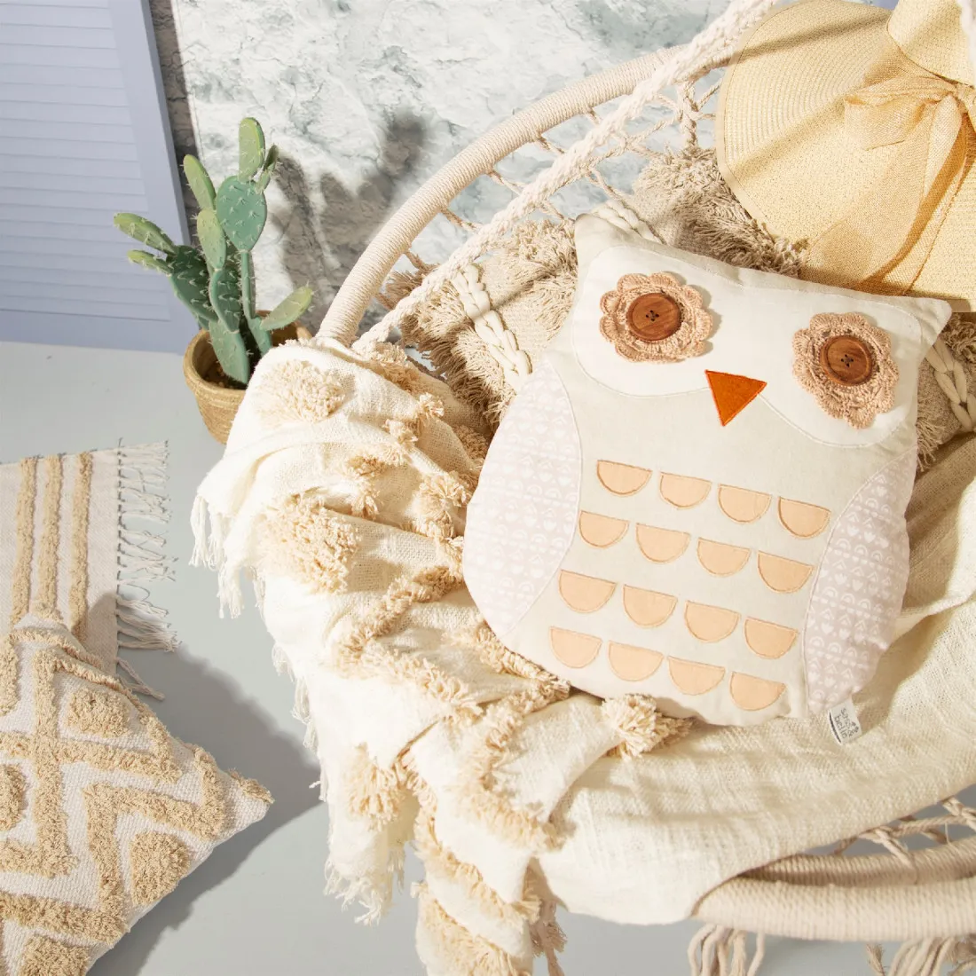 Bavlněný polštář Sova 35 cm