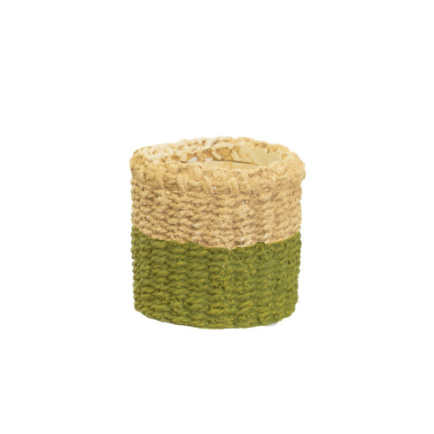 Cementový mini kvetináč v tvare pleteného košíčka - zelený