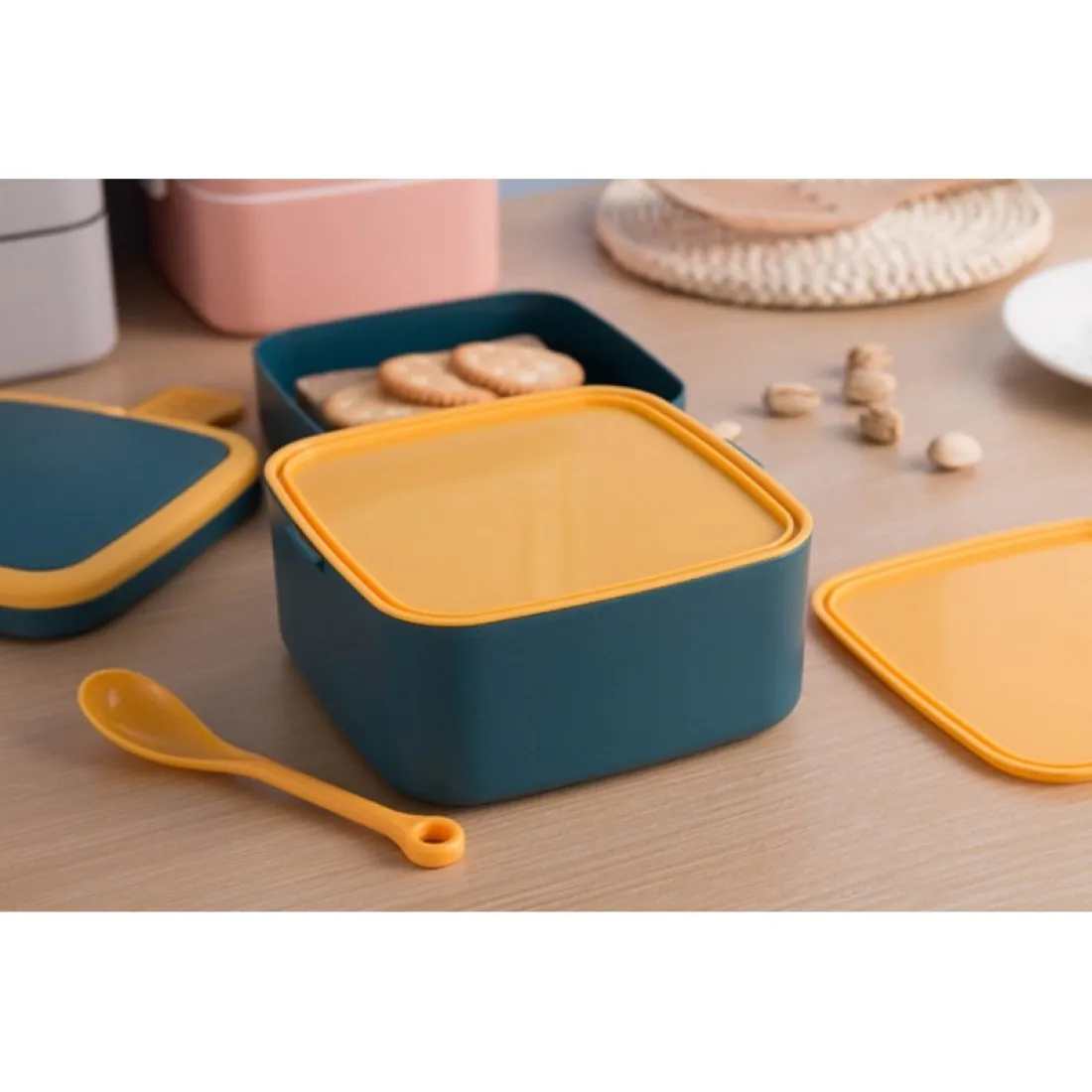 Svačinový box se lžičkou, 1l - šedý