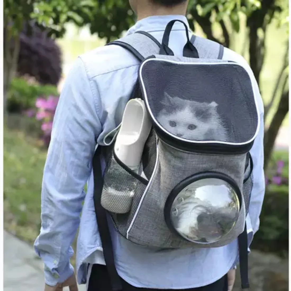 Psí láhev 2v1 300 ml - šedá