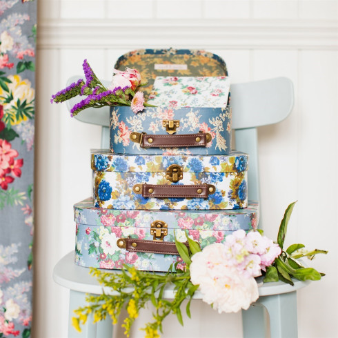 Kartónový kufrík Blue Vintage Rose - stredný