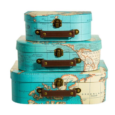 Kartónový kufrík s motívom mapy - stredný