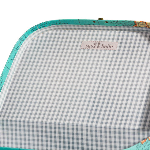 Kartónový kufrík s motívom mapy - stredný