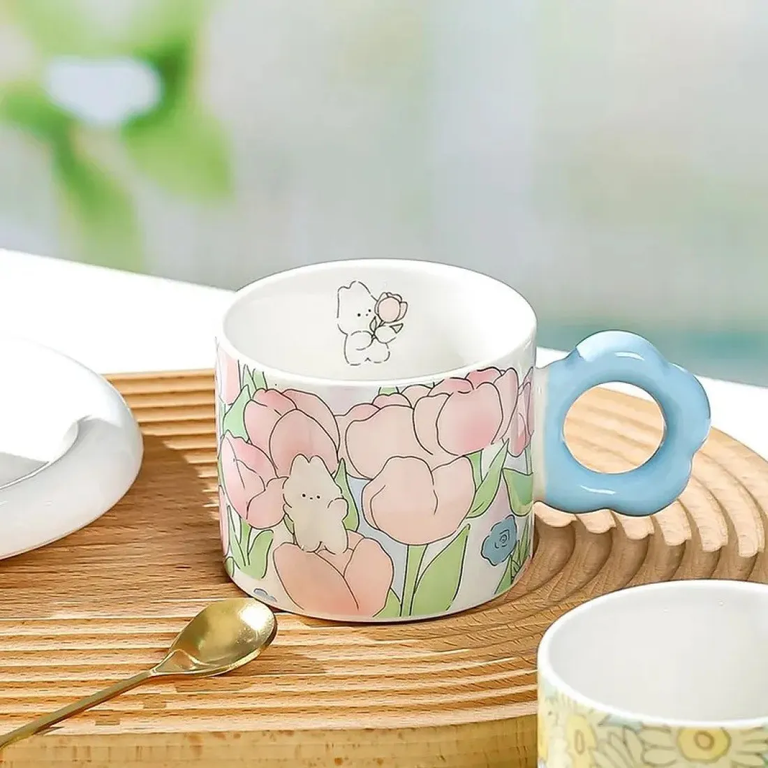 Keramický hrnček s lyžičkou v darčekovej krabici, 280 ml - modrý