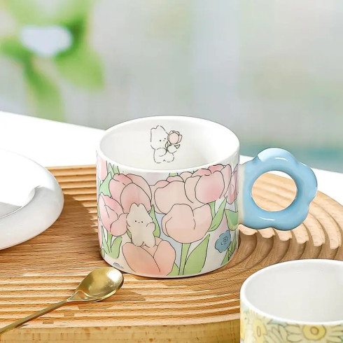 Keramický hrnek se lžičkou v dárkové krabici, 280 ml - modrý