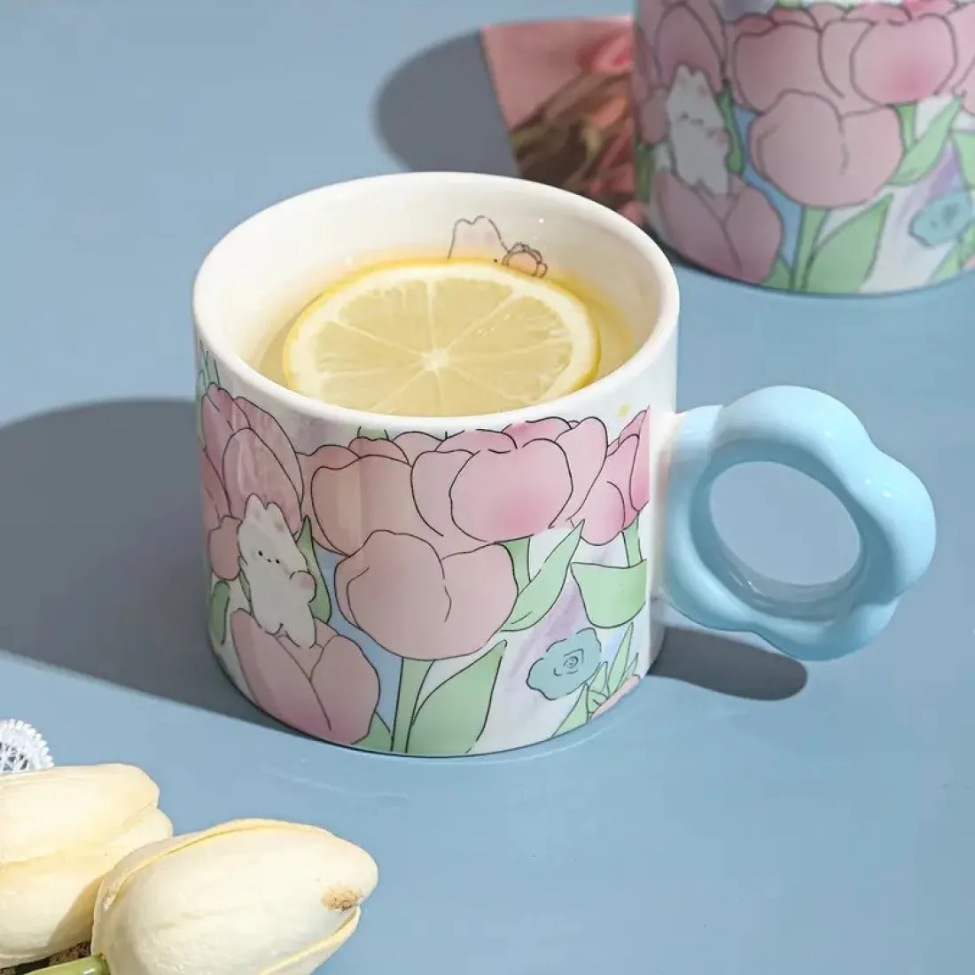 Keramický hrnček s lyžičkou v darčekovej krabici, 280 ml - modrý