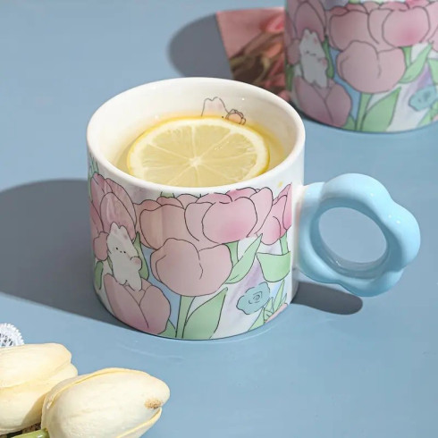 Keramický hrnek se lžičkou v dárkové krabici, 280 ml - modrý