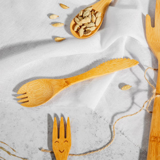 Kombinovaná bambusová lyžica a nožík 