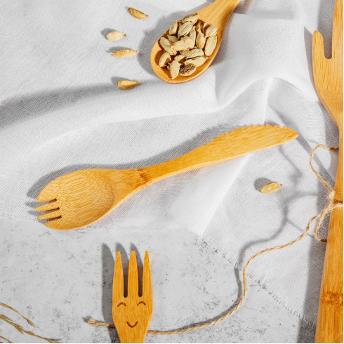 Kombinovaná bambusová lžíce a nožík