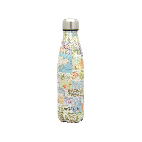 Nerezová fľaša na vodu s motívom Vintage mapa