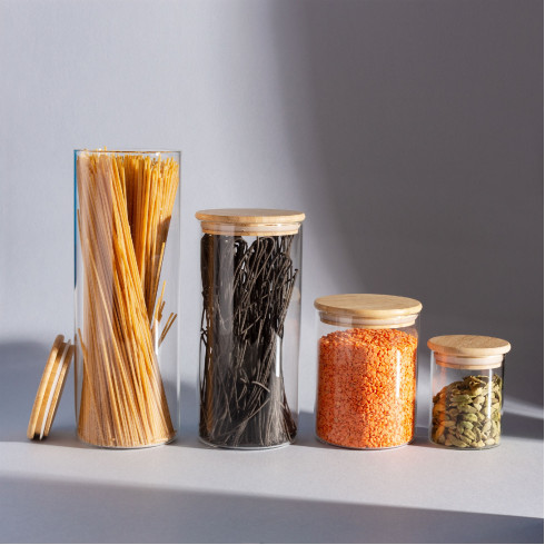 Skleněná dóza na potraviny s bambusovým víčkem 200 ml