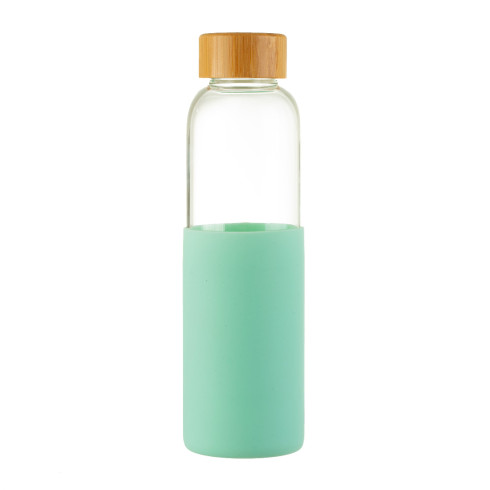Sklenená fľaša na vodu s bambusovým uzáverom - mätovo zelená 550 ml