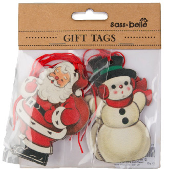 Vianočné menovky na darčeky Santa a snehuliak - sada 10 ks