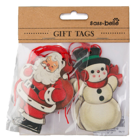 Vianočné menovky na darčeky Santa a snehuliak - sada 10 ks