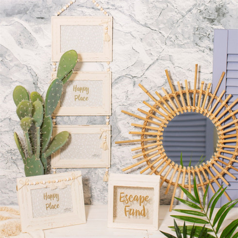 Vintage trojitý fotorámik s bielym strapcom