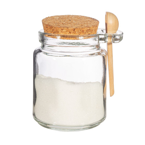 Sklenená dóza s korkovým vekom a lyžicou 220ml