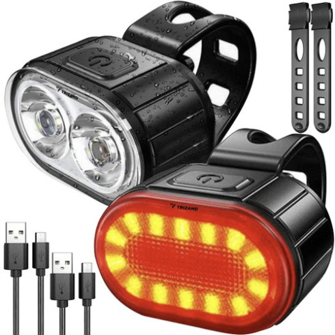 Sada LED osvetlenie na bicykel, USB, IPX4, 2 ks