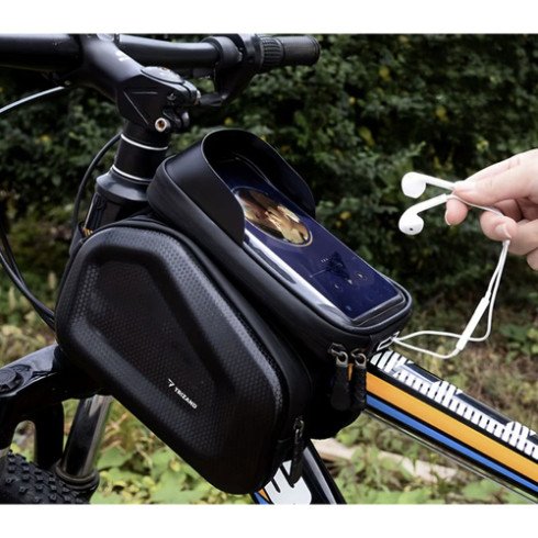 Vodeodolná cyklistická taška s dotykovým puzdrom na mobil, čierna