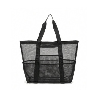 Minimalistická plážová taška zo sieťoviny, čierna