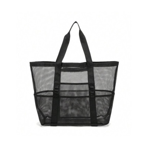 Minimalistická plážová taška zo sieťoviny, čierna