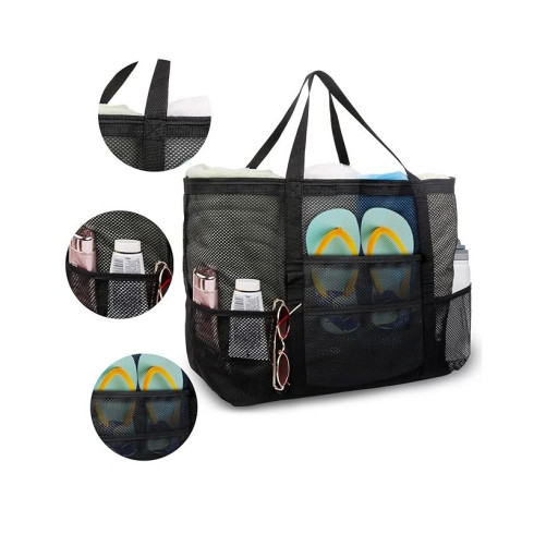 Minimalistická plážová taška zo sieťoviny, čierna