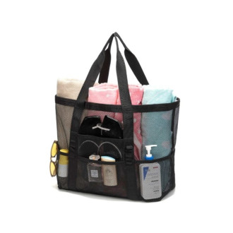 Minimalistická plážová taška zo sieťoviny, čierna