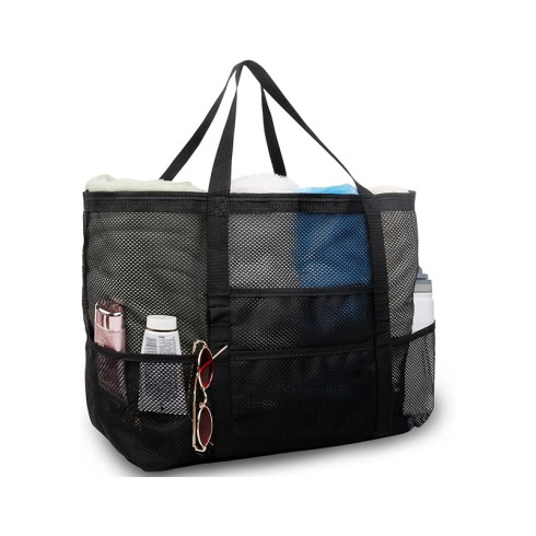 Minimalistická plážová taška zo sieťoviny, čierna